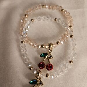 Gold and Red Cherry Charm Bracelet Set